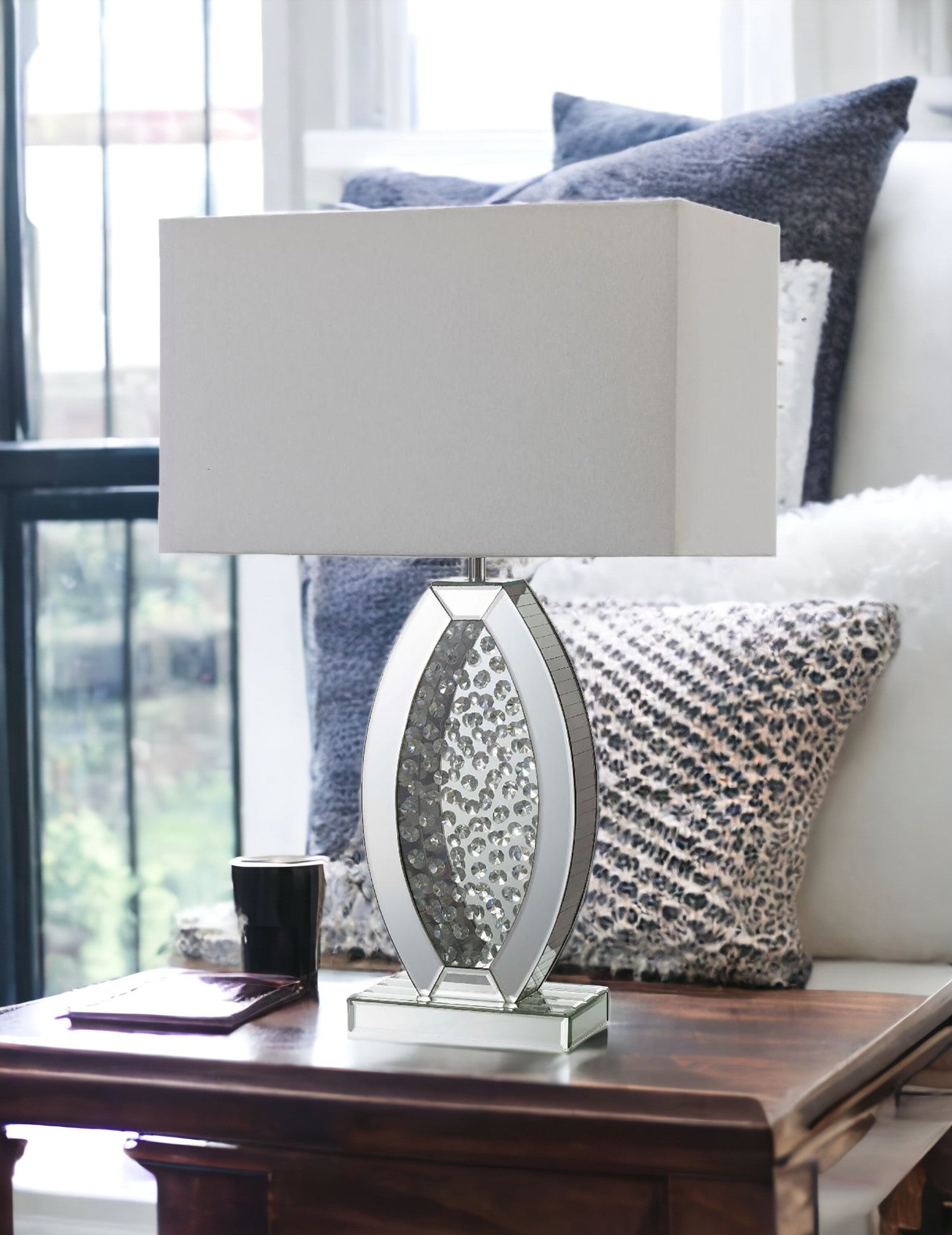 Contemporary Glass Table Lamp with Rectangular Shade