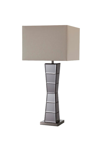 Black Glass Tower Table Lamp with Beige Fabric Shade 