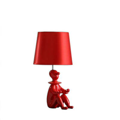 21" Red Bedside Table Lamp With Red Empire Shade 