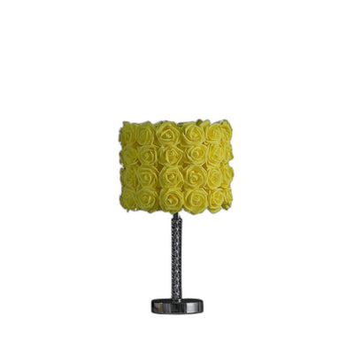 18" Silver Bedside Table Lamp With Yellow Flowers Drum Shade 
