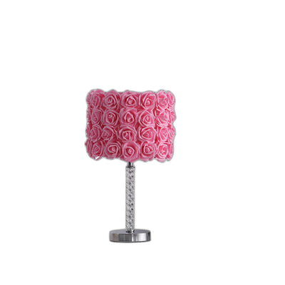 18” Pink Roses Acrylic And Metal Table Lamp 