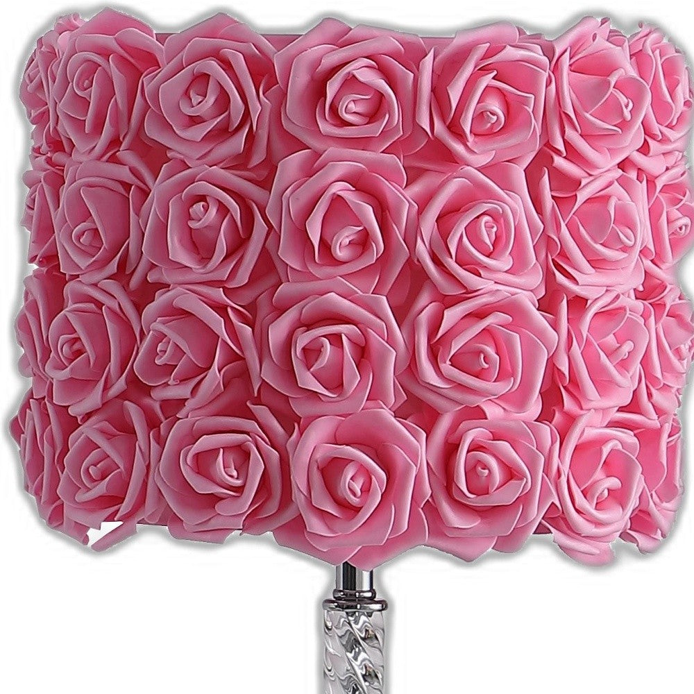 18” Pink Roses Acrylic And Metal Table Lamp