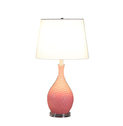 28" Pink Hammered Urn Table Lamp With White Tapered Drum Shade 