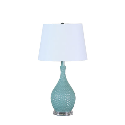 28" Aqua Hammered Urn Table Lamp With White Tapered Drum Shade 