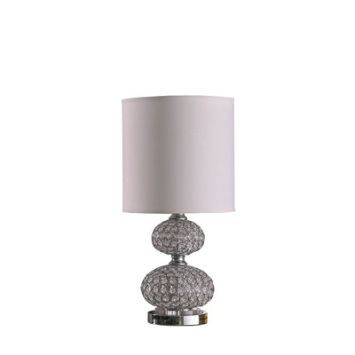 24" Chrome and Faux Crystal Double Orb Table Lamp With White Classic Drum Shade 