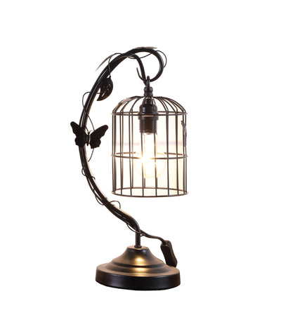 18" Black Bedside Table Lamp With Black Cage Shade 