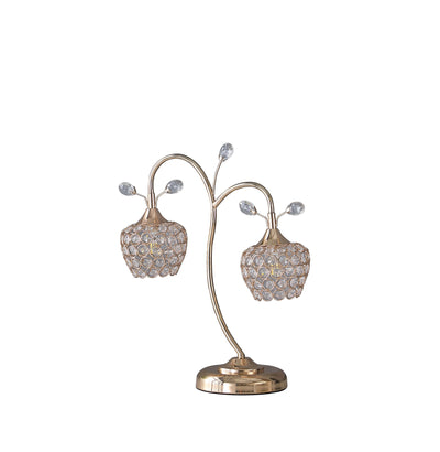 17" Gold Two Light Bedside Table Lamp With Clear Novelty Shade 