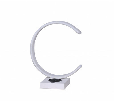 14" White Metal LED with USB Wireless Charger Table Lamp 