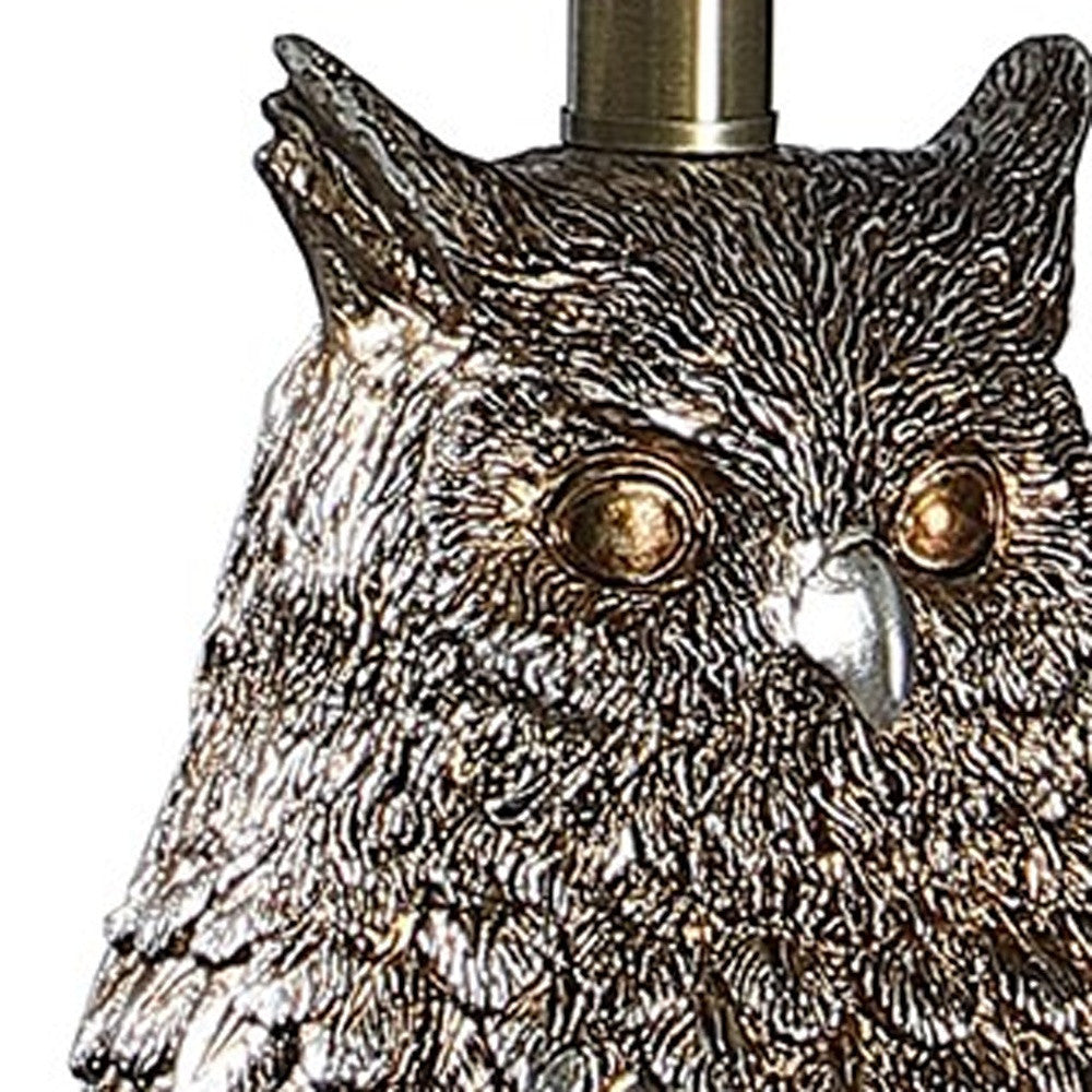 28”  Antiqued Silver Resin Owl Table or Desk Lamp