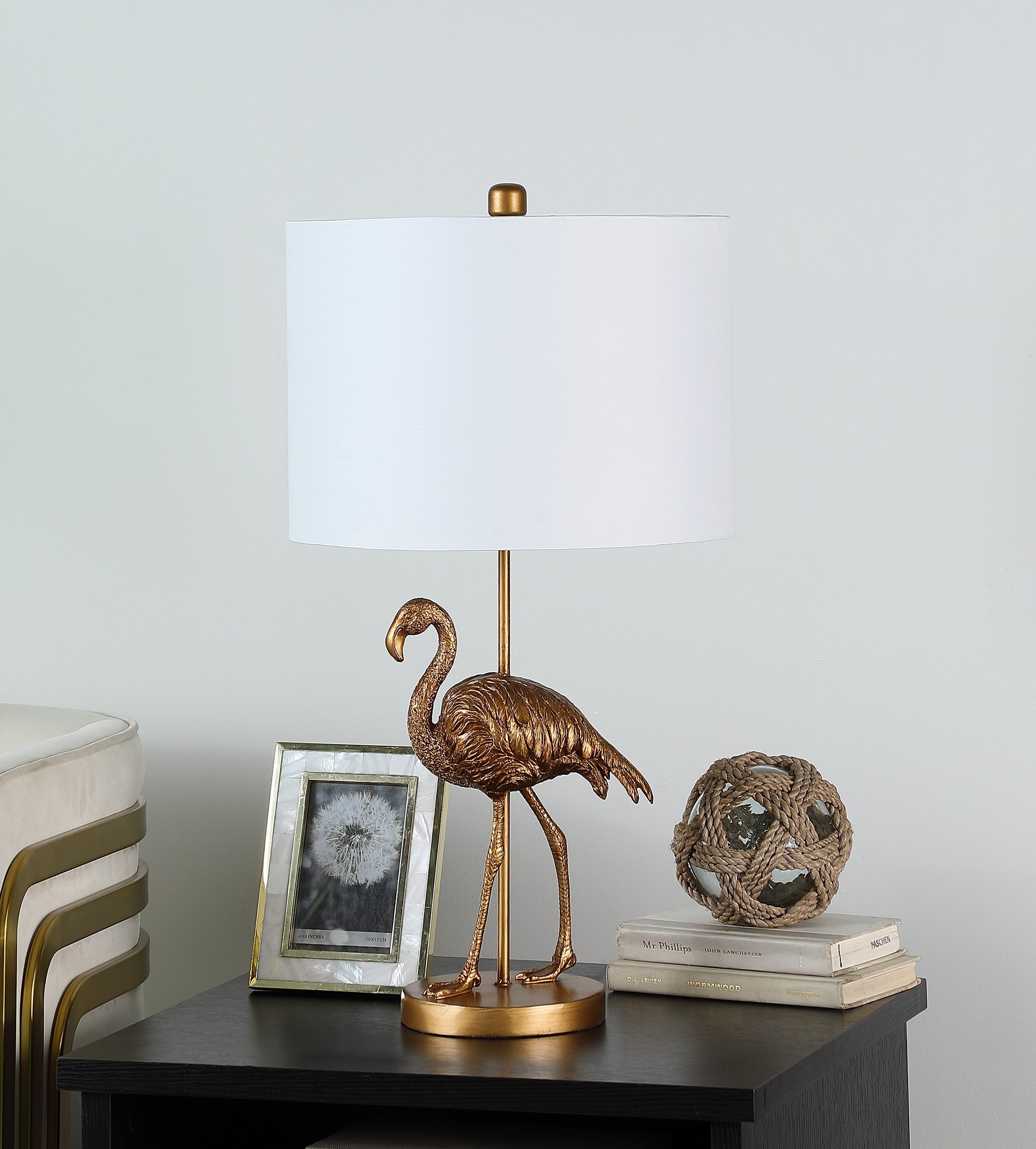 26” Antiqued Gold Resin Flamingo Table Lamp