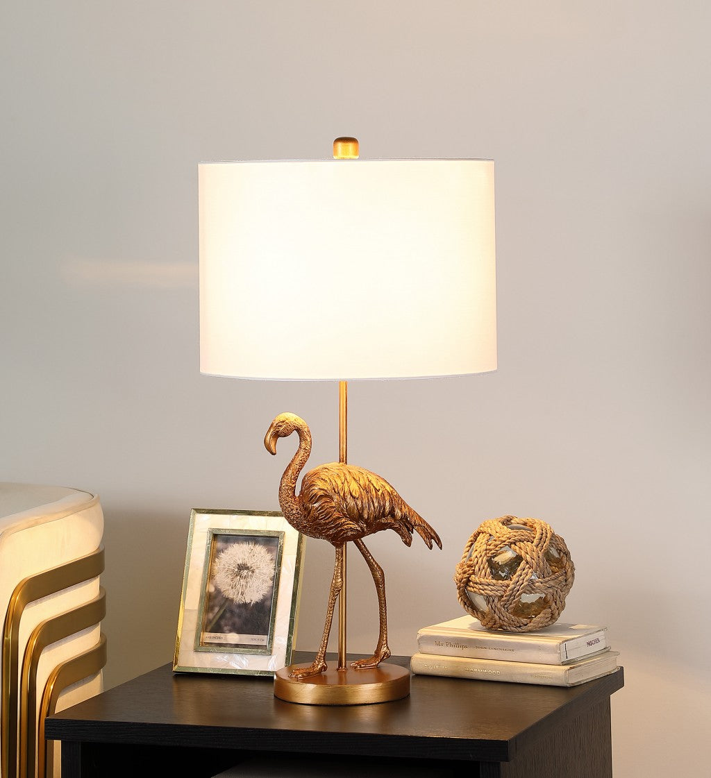 26” Antiqued Gold Resin Flamingo Table Lamp