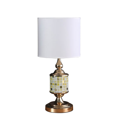 23" Gold Bedside Table Lamp With White Drum Shade 