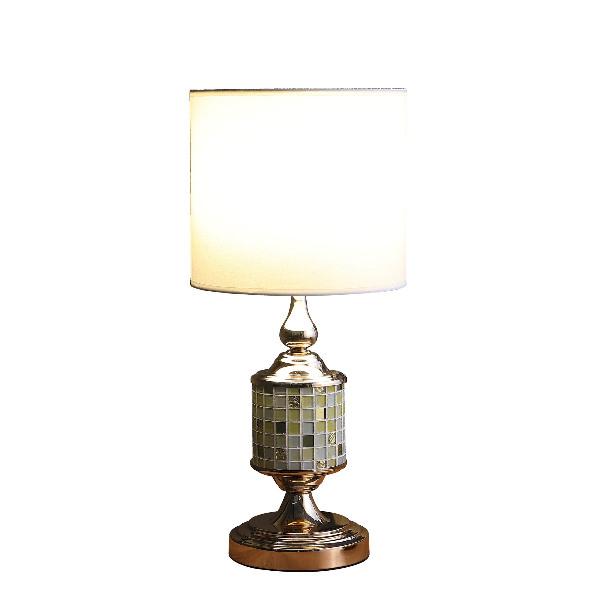 23" Gold Bedside Table Lamp With White Drum Shade