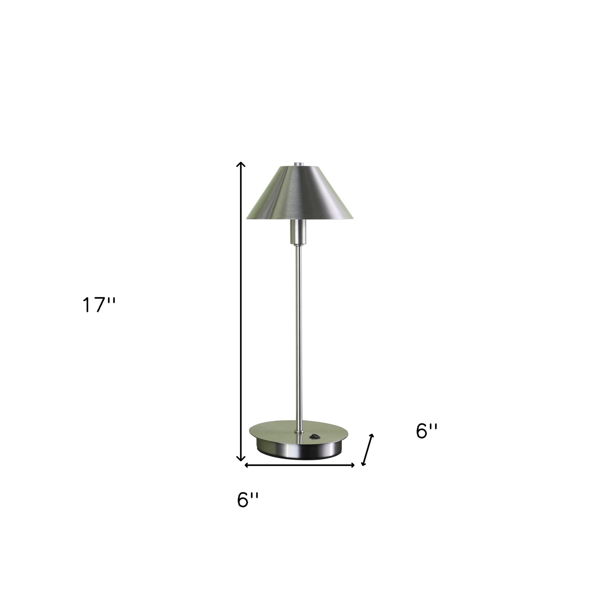 18" Silver Metal Bedside Table Lamp With Silver Cone Shade