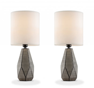 17" Gray Ceramic Bedside Table Lamp With White Shade 