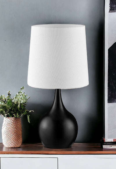 24" Black Metal Bedside Table Lamp With White Shade 
