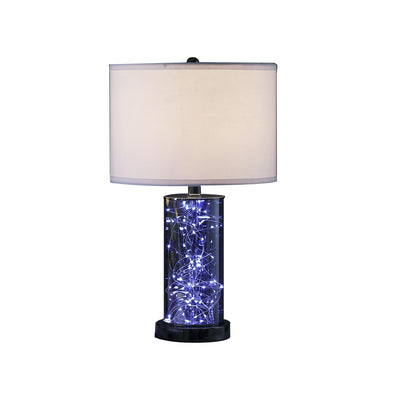 21" Glass LED Cylinder Table Lamp with Nightlight and White Drum Shade 