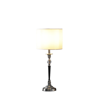 23" Black Chrome and Crystal Table Lamp With White Drum Shade 