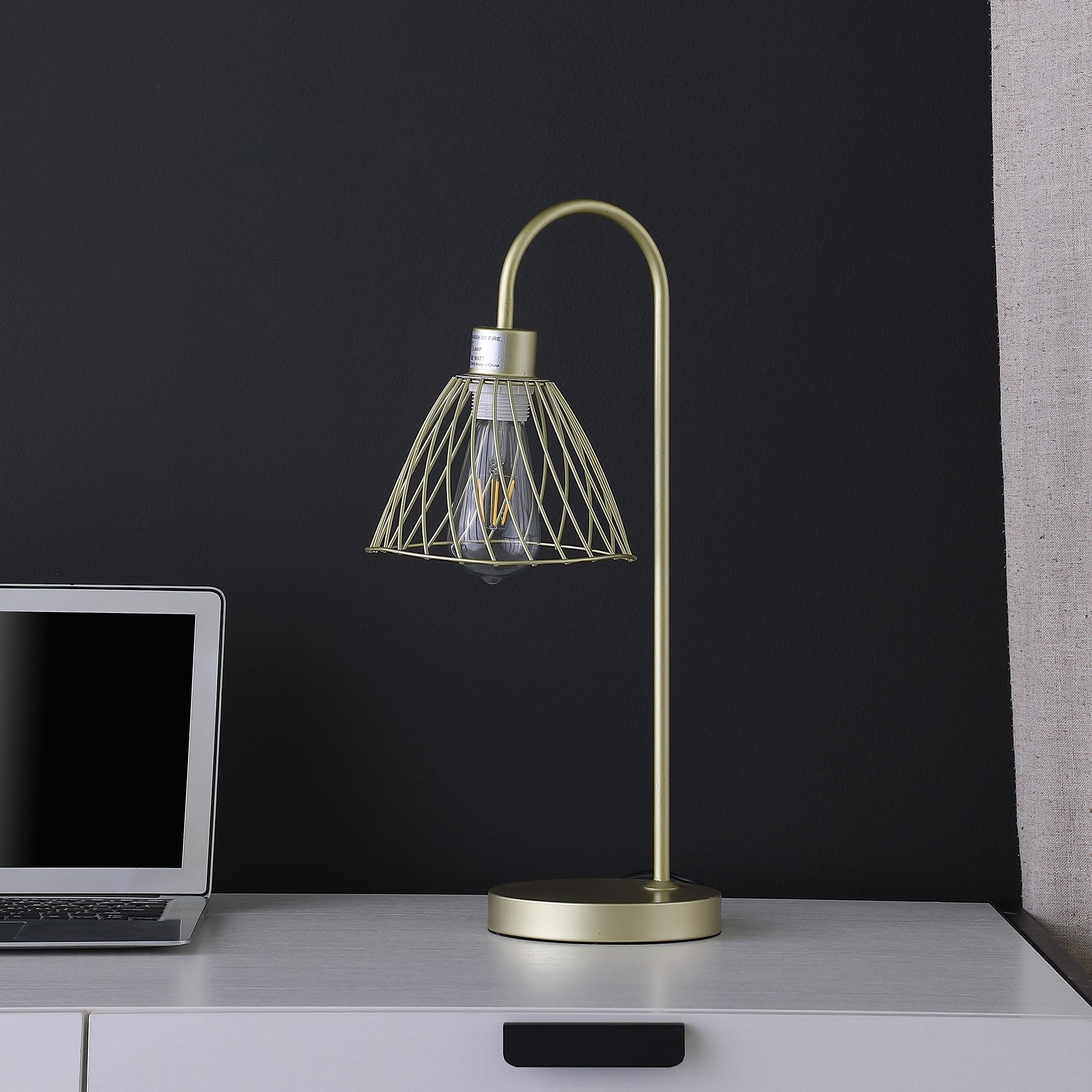 21" Gold Bedside Table Lamp With Gold Cage Shade 