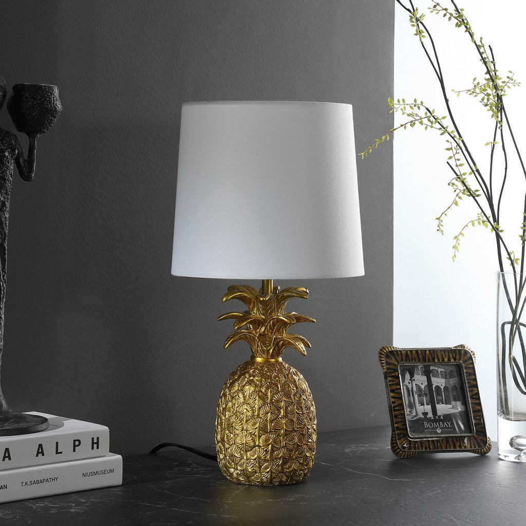 17" Gold Bedside Table Lamp With White Empire Shade 