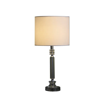 25" Silver Crystal Column With White Drum Shade Table Lamp 