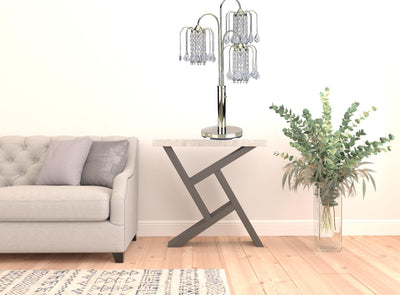 34" Gold and Faux Crystal Three Light Chandelier Table Lamp 