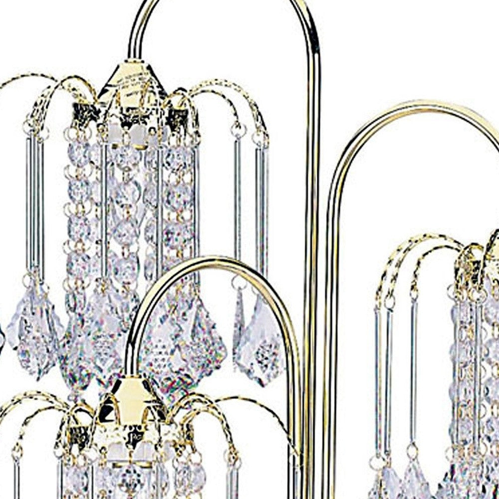 34" Gold and Faux Crystal Three Light Chandelier Table Lamp