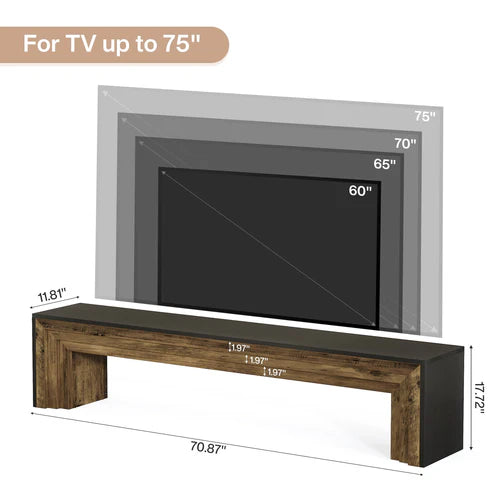 70.9" TV Stand for Up to 75" TVs, Wooden Entertainment Center Console with Open Storage Space Rustic Brown
