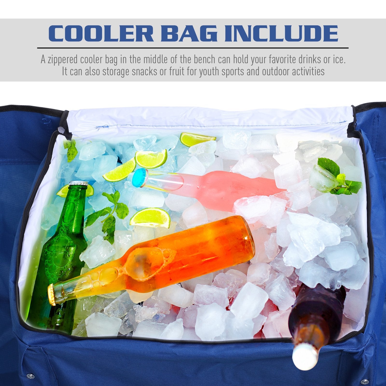 Outsunny 6 Seat Sport Bench Camp Seat Crowd Folding Portable Cooler Bag w/ Carrying Case Blue 