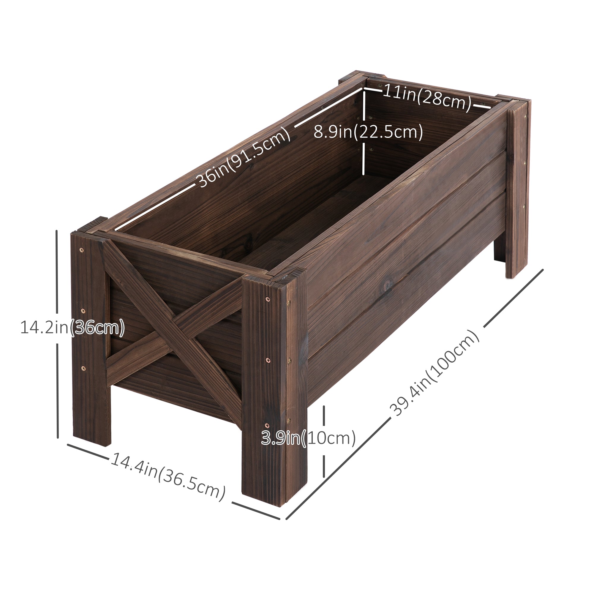 Outsunny 3.3 x 1.2 x 1.2 ft  Wooden Planter Box Garden Raised Bed Planter Grow Containers, Carbonized 