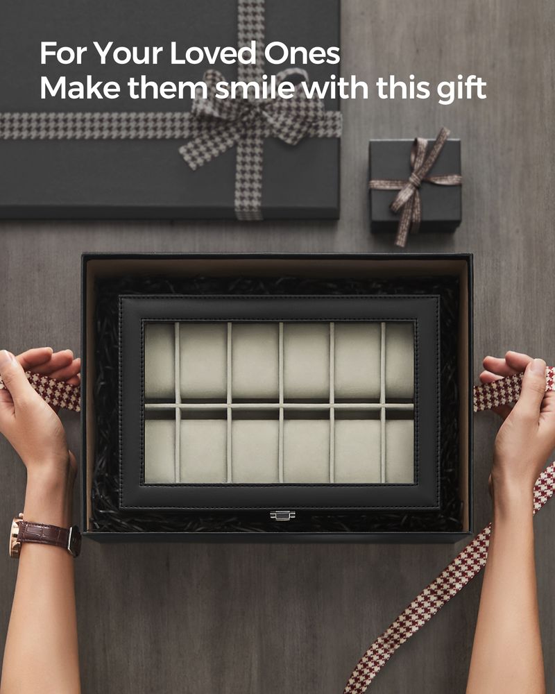 SONGMICS 6 & 12-Slot Watch Box with Large Glass Lid 