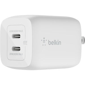 Belkin BoostCharge Pro Dual USB-C GaN Wall Charger with PPS 65W Laptop Chromebook Charging - Power Adapter 