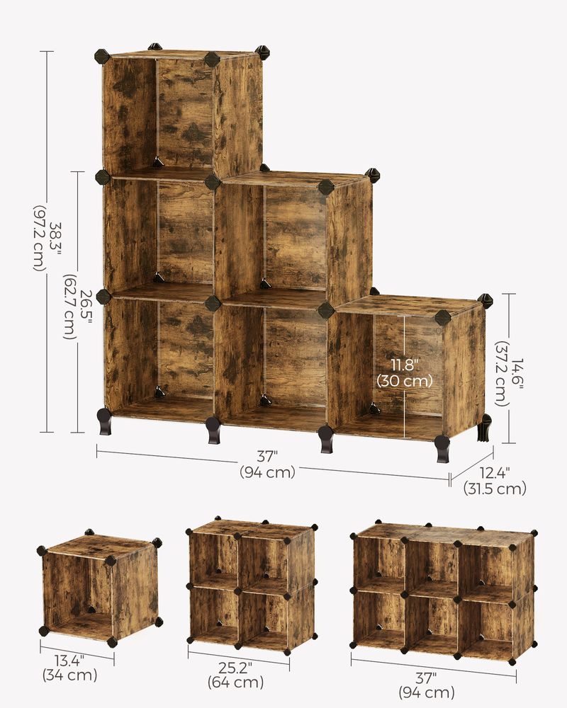 SONGMICS 6 Cube Storage Organizer with Feet and Rubber Mallet 