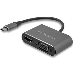 USB C to VGA and HDMI Adapter - Aluminum - USB-C Multiport Adapter - 6 in / 15.24 cm Built-In Cable