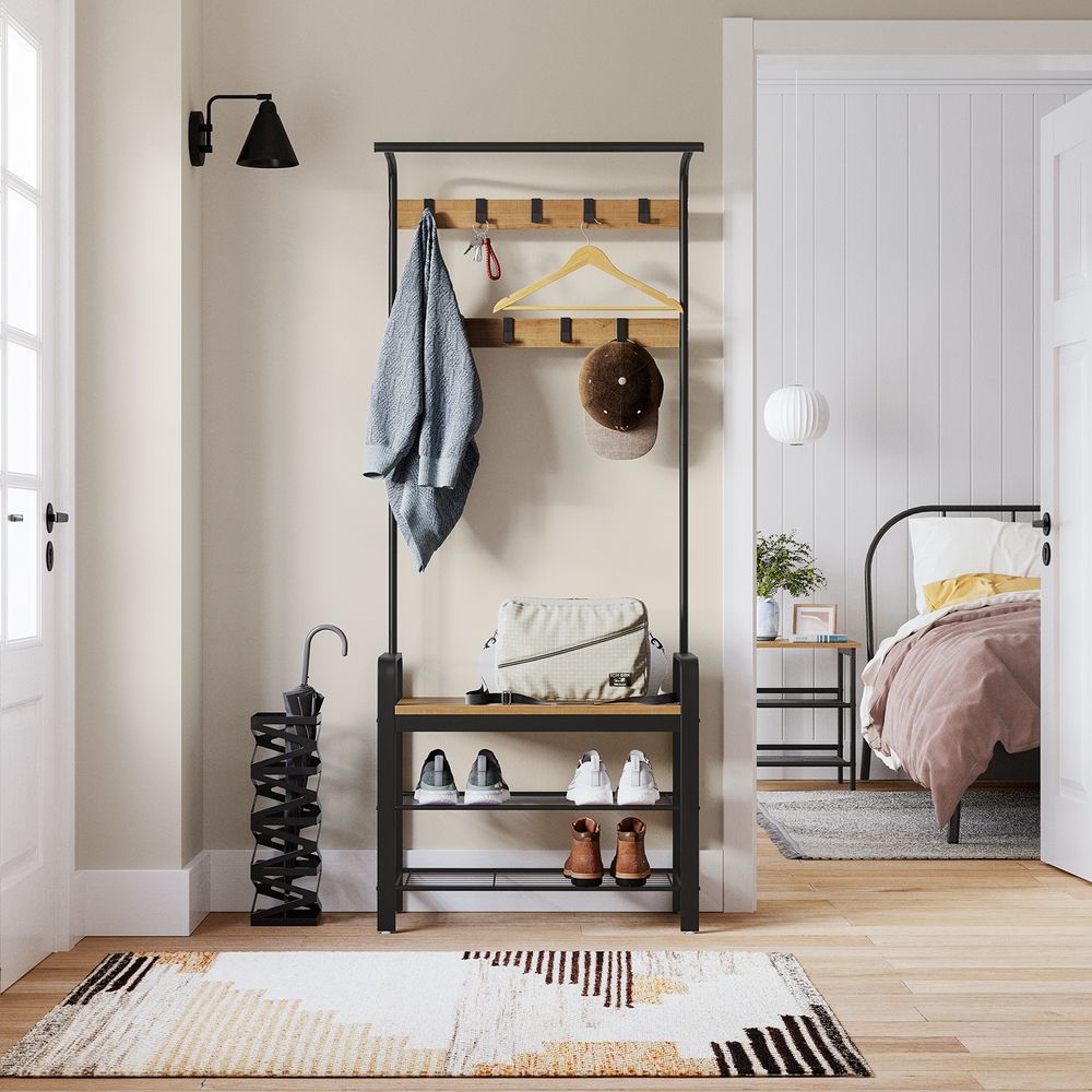 VASAGLE Coat Rack with Shoe Bench for Entryway 