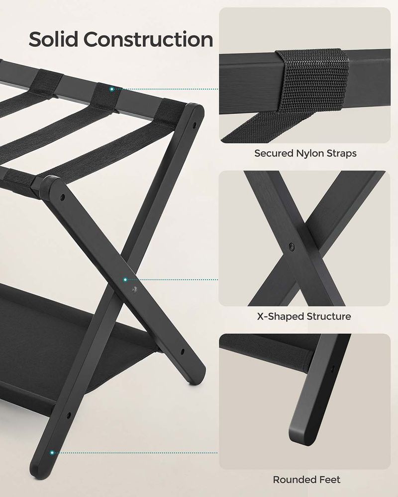 SONGMICS Folding Suitcase Stand with Storage Shelf 