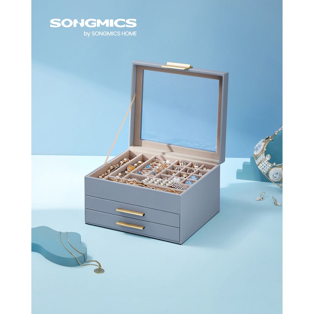 SONGMICS Jewelry Box with Glass Lid 