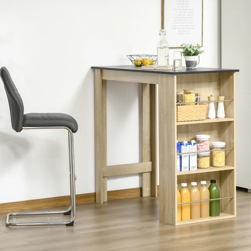 Bar Table Counter Height Dining Table with 3 Storage Shelves for Kitchen, Dining Room, Living Room, Natural