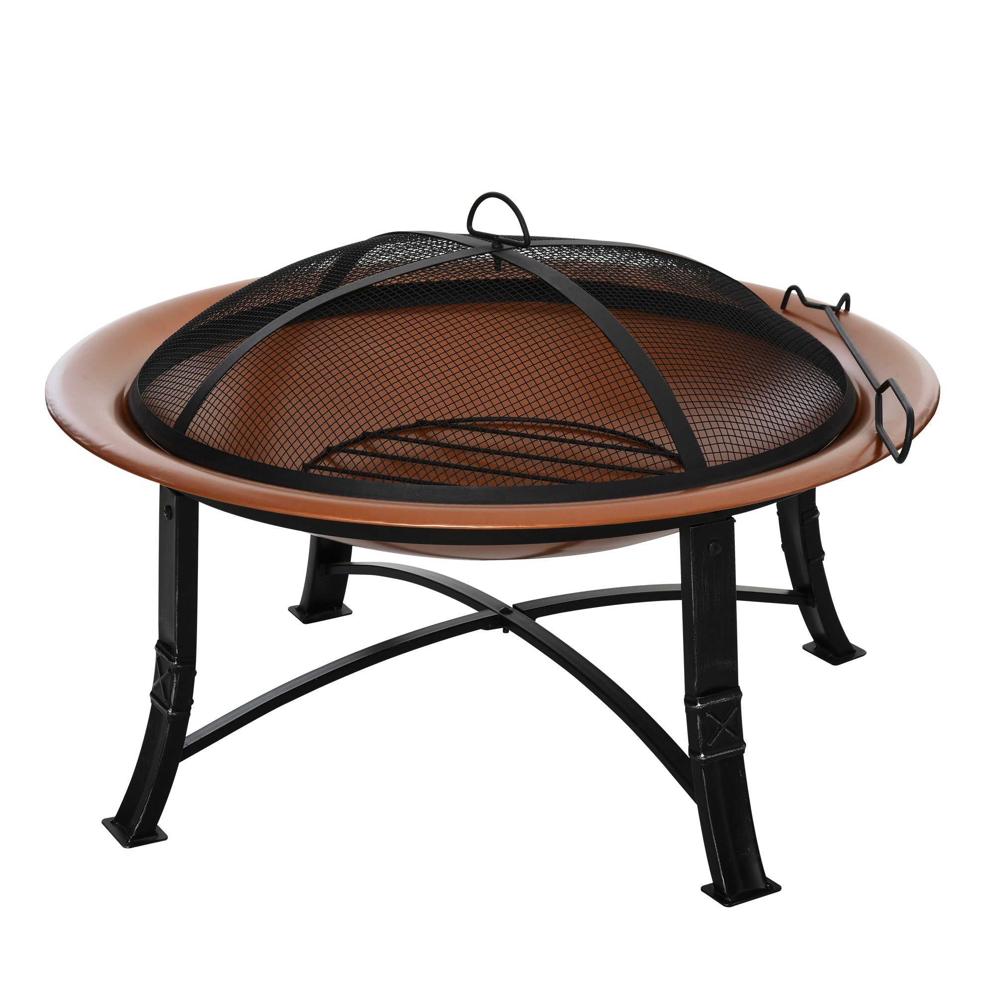 Outsunny 30" Outdoor Fire Pit Bowl, Round Fire Pit with Lid, Log Grate, Poker for Backyard, Camping, Picnic, Bronze 