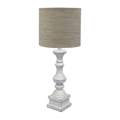 Distressed Whitewash Beige and White Striped Shade Table Lamp 