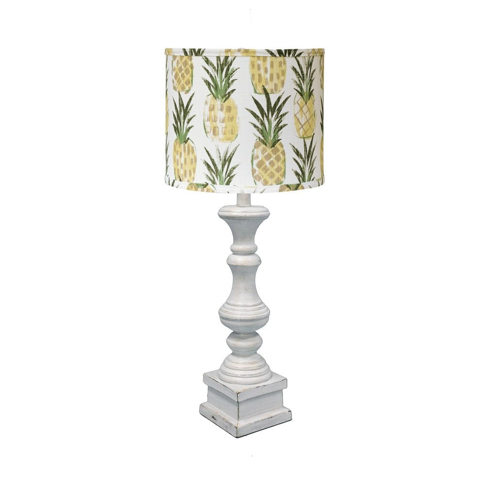 Distressed Whitewash Pineapple Shade Table Lamp 