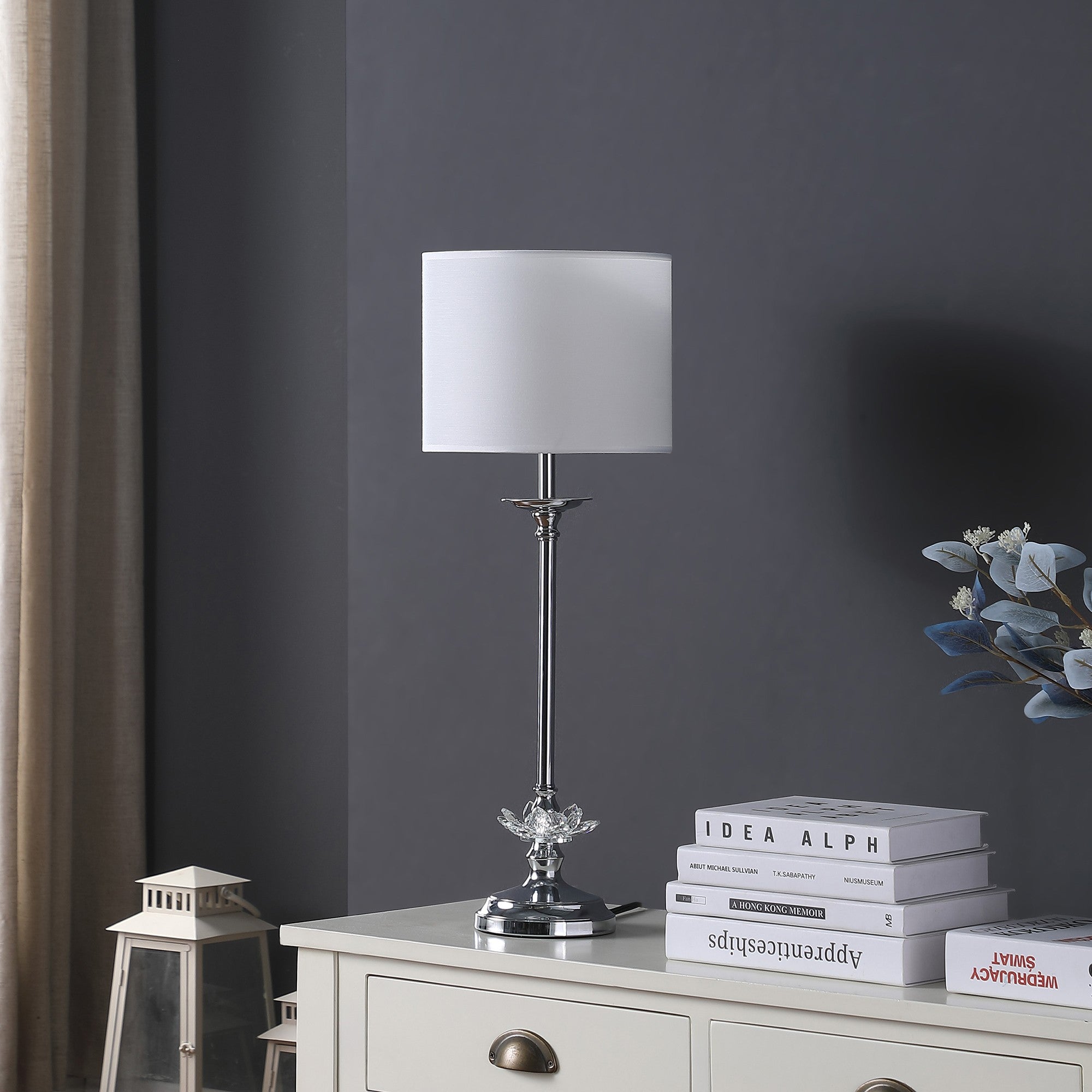 26" Silver Metal Table Lamp With White Globe Shade