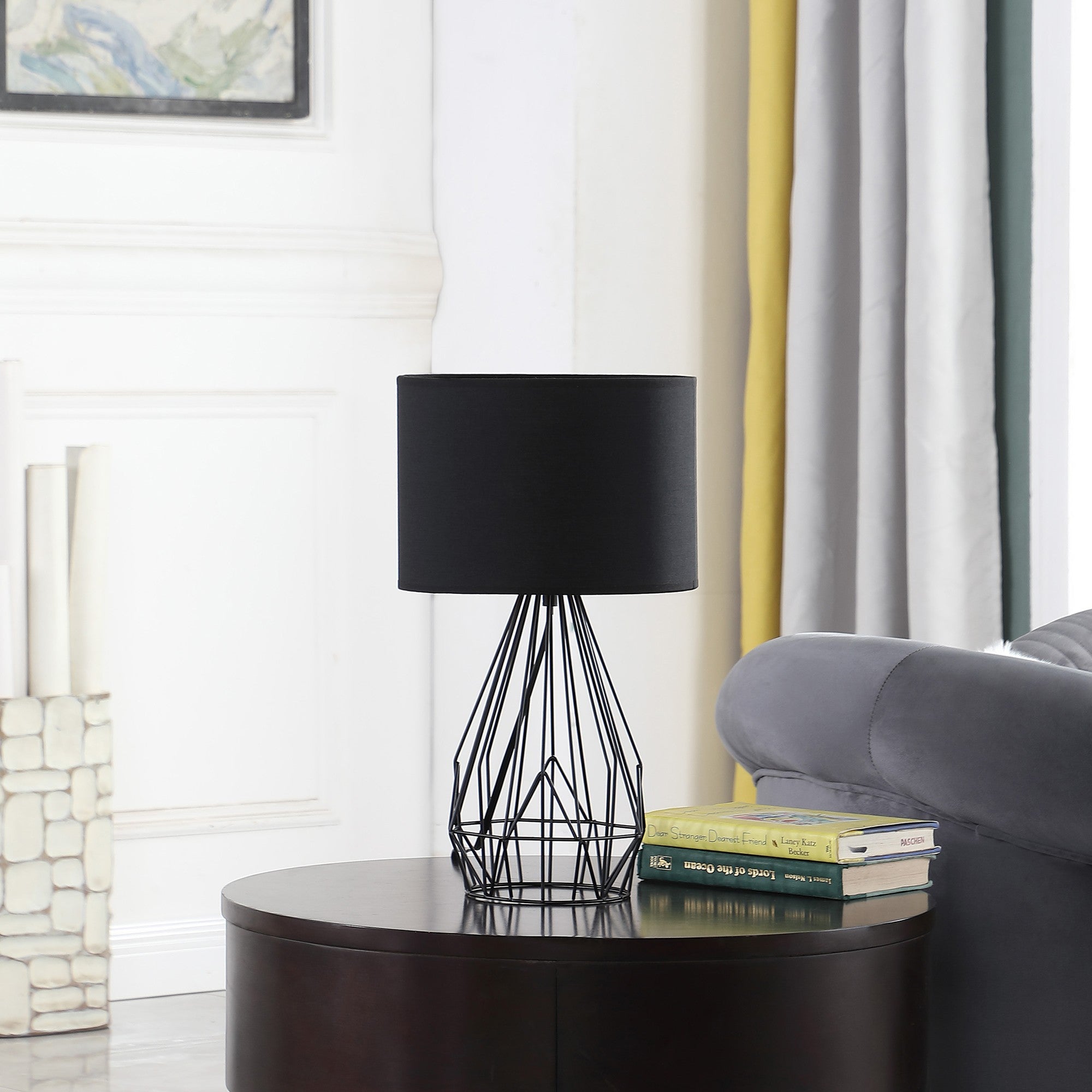 18” Asymmetric Black Cage Metal Table Lamp