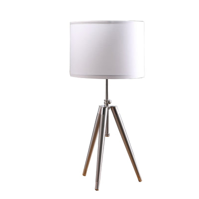 34" Silver Metal Adjustable Tripod Table Lamp With White Round Shade 