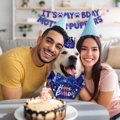 Dog Birthday Bandana Hat Set Dog Birthday Party Supplies Cute Dog Birthday Banner Decoration with Hat Bandana Bowtie