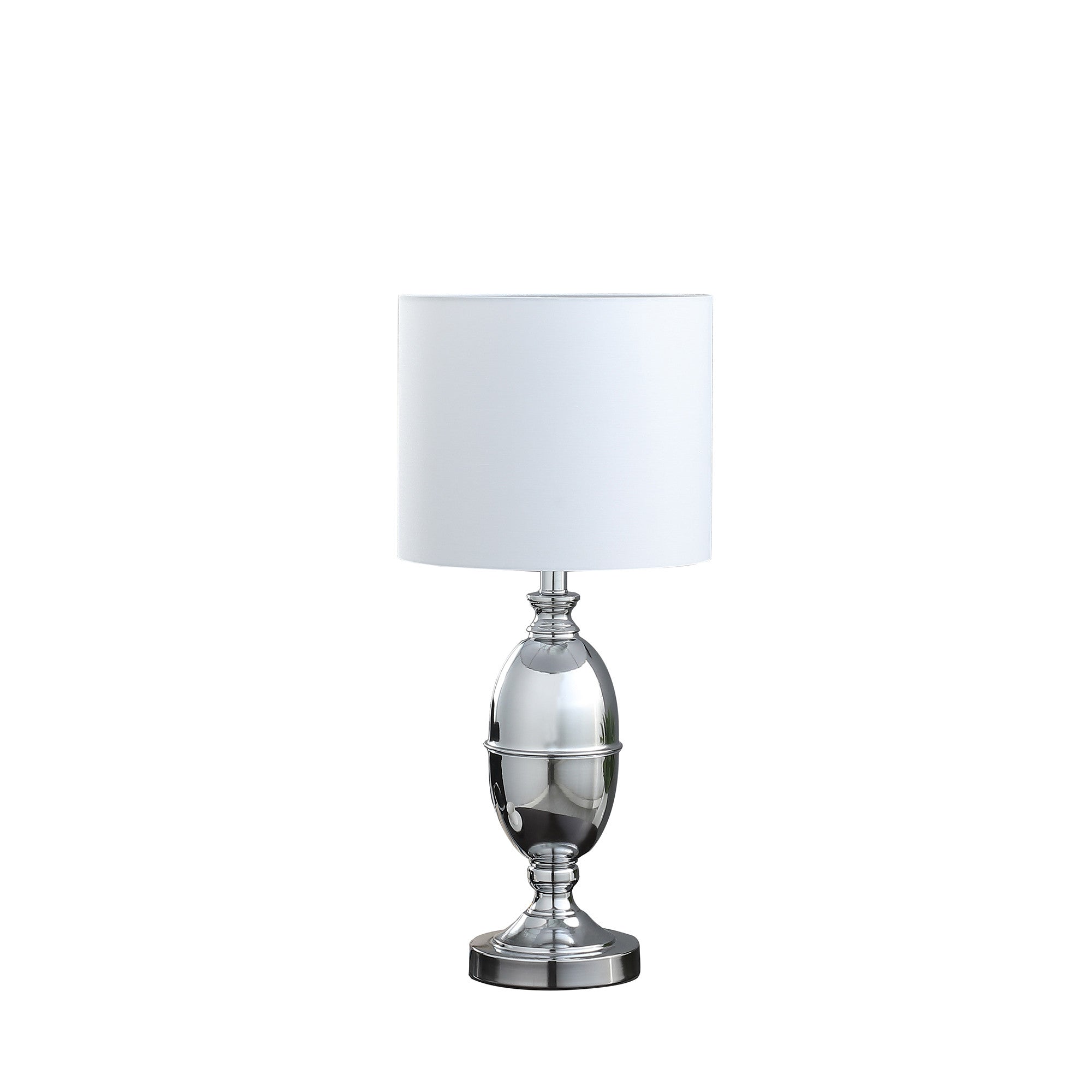 25" Silver Chrome Metal Standard Table Lamp With White Shade