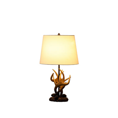 26" Natural And Brown Antlers Table Lamp With White Shade 