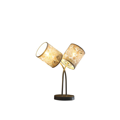 17" Light Gray Metal Two Light Bedside Table Lamp With Light Gray Abstract Drum Shade 