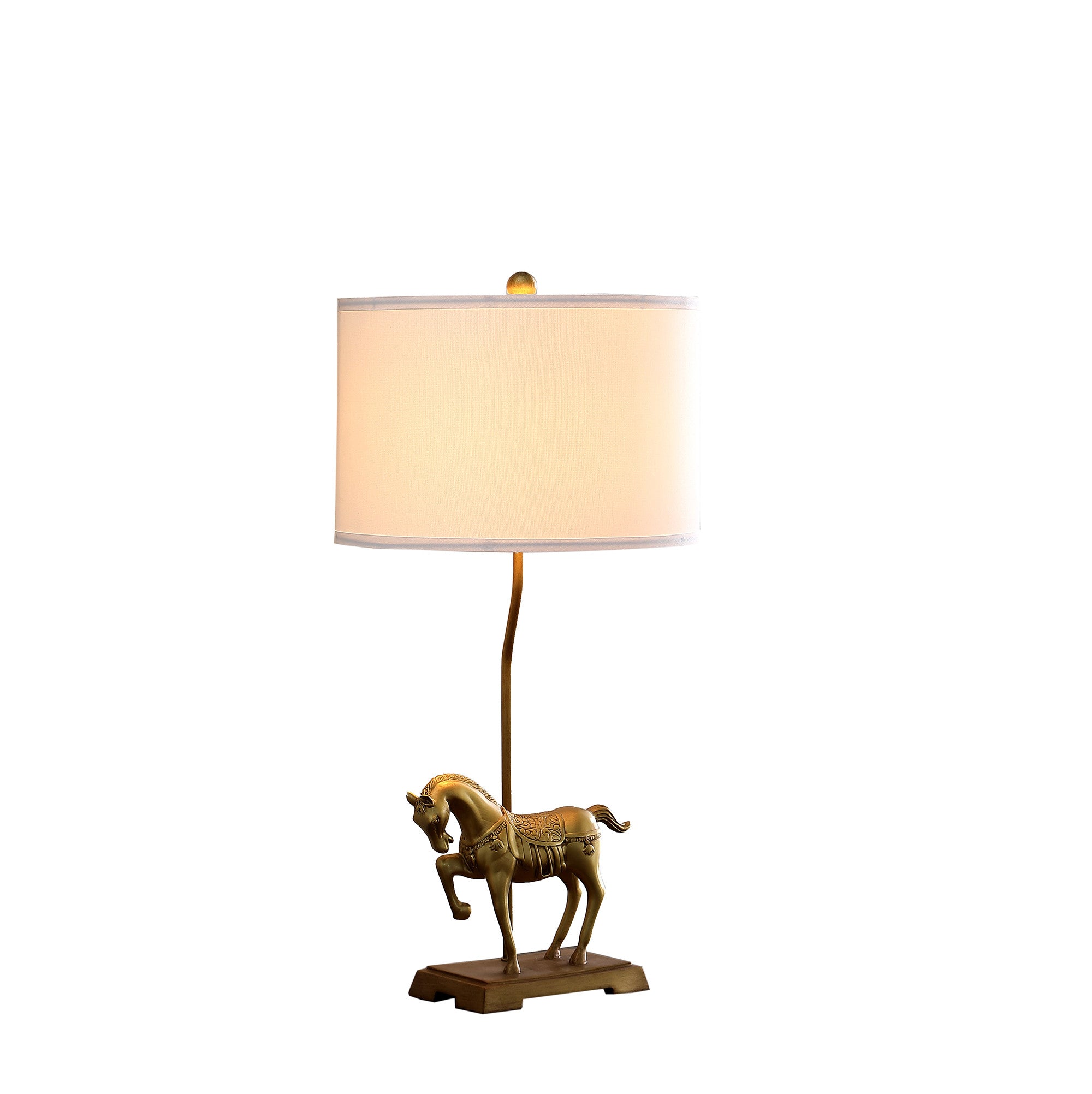 30" Gold Stallion Horse Table Lamp With White Shade