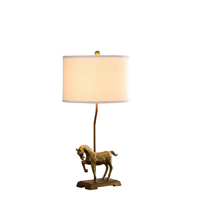 30" Gold Stallion Horse Table Lamp With White Shade 
